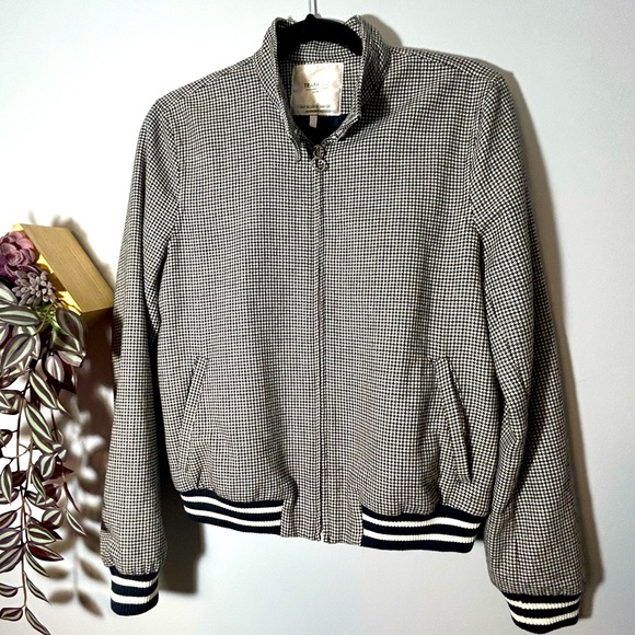 Zara Houndstooth Bomber Jacket - Medium - Black and White - Picture 1 of 5